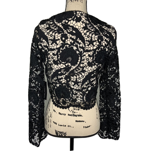 NWT Stone Cold Fox Charlie‎ Blouse Size S Black Lace Crochet Crop Preppy Boho - Picture 4 of 8